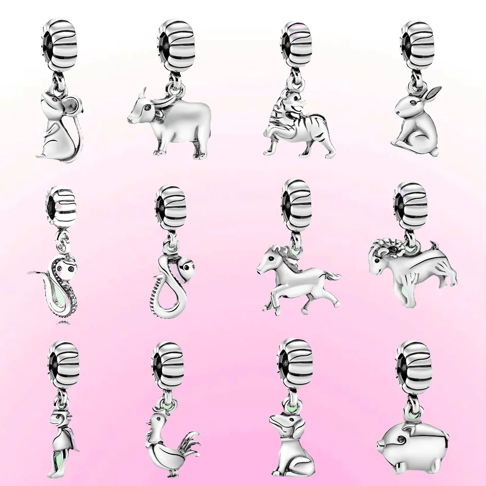 Wholesale real 925 sterling silver Chinese Zodiac pendant DIY DORA bracelet Dragon monkey rabbit snake charms pendants