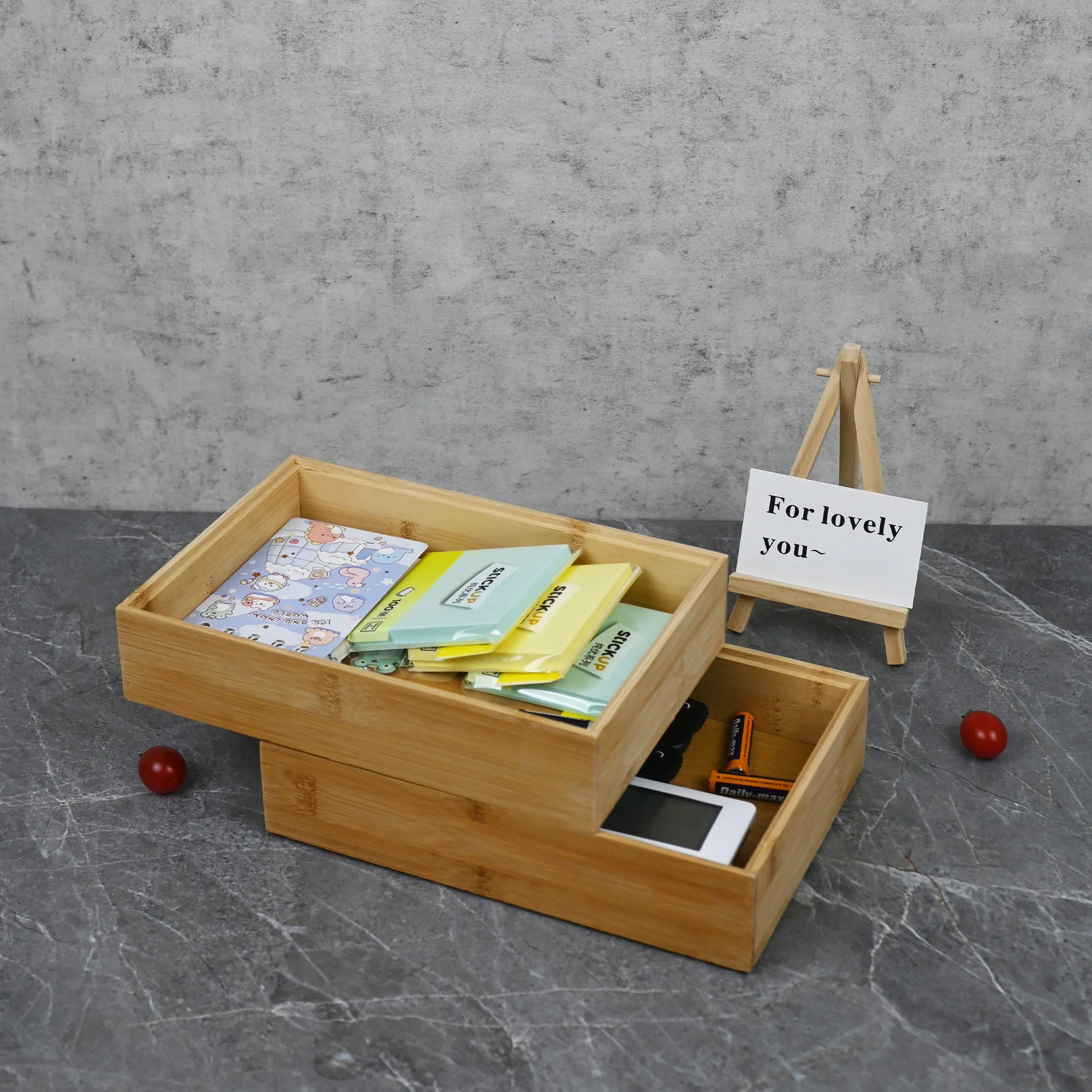 Wholesale Customizable Wooden Cosmetics Collapsible Foldable Storage Boxes Bins Jewelry Deak Kitchen Bamboo Organizer