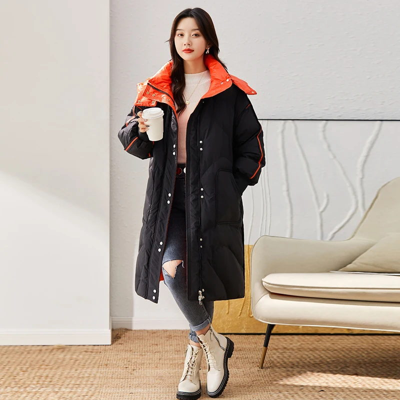 High Quality Thick Reversible Long  White Duck Down Coats Unisex Down Jacket