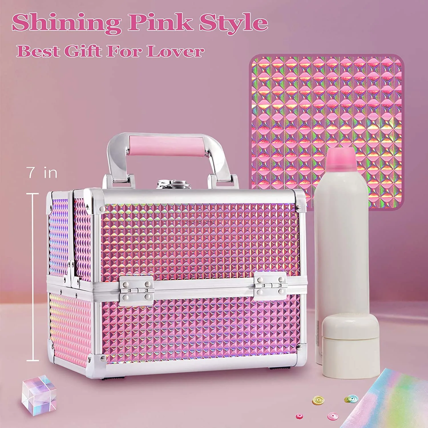 Aluminum pink hard travel makeup train cosmetic vanity box /Professional Portable Makeup case