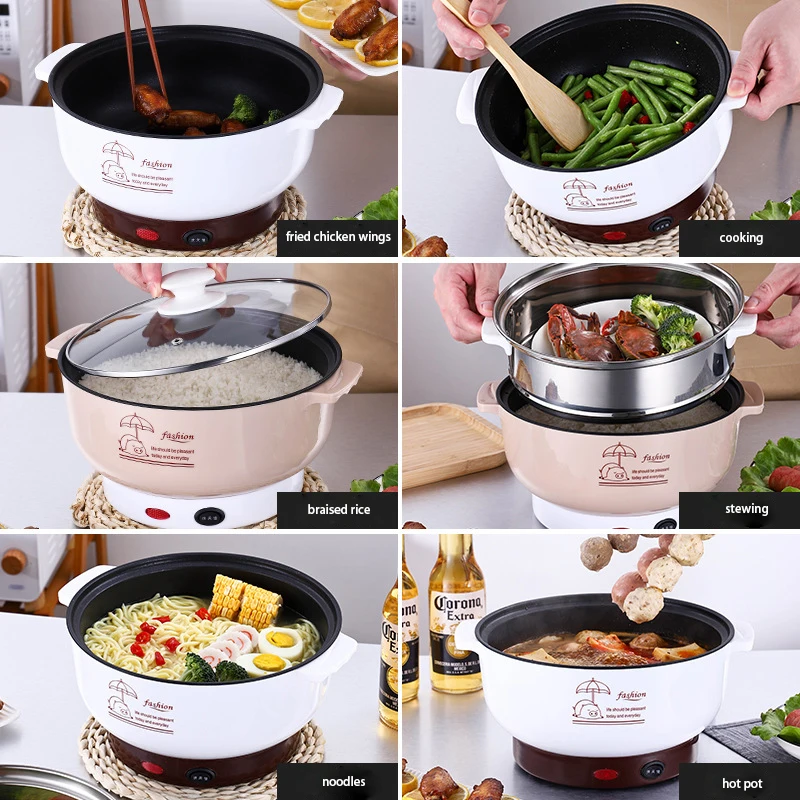 Mini Non-stick electric hot pot with steamed Home use small hot pot electric frying pan multi-function heating pot
