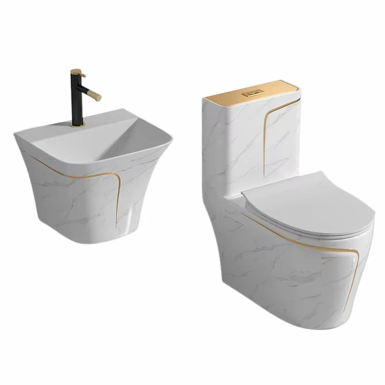 Modern easy clean glazed matte grey toilet and wall mounted ceramic basin bathroom set