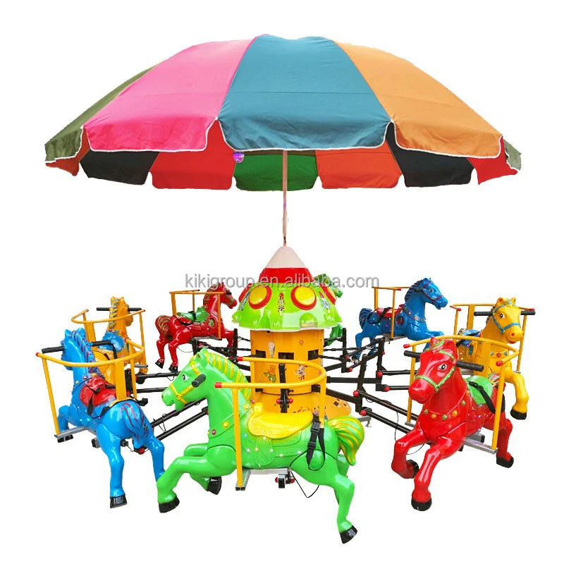 New 6-8 person amusement park with led lights music mini carousel ride for children and adults