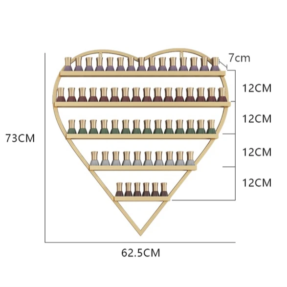 Салонная мебель, кованая железная полка для маникюра в форме сердца, настенная подвесная нано-Золотая настенная стойка, демонстрационная стойка для лака для ногтей