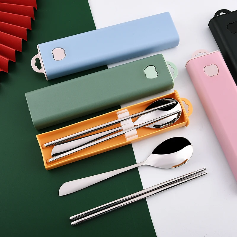 Портативный Нержавеющая сталь ложки с длинной ручкой вилки домашней посуды из 4-х предметов Сумка Набор Посуды