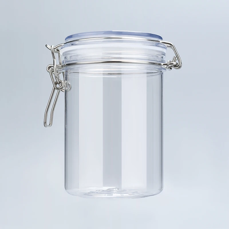 Wholesale 50ml 100ml 200ml 500ml clear plastic round pet candy bean food packaging Sealed storage jars with lids