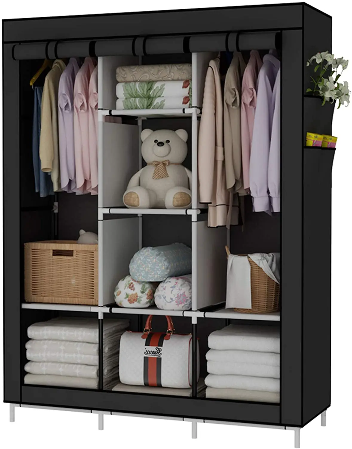 Removable Clothes Storage Non Woven With 6 Storage Shelves Hanging With Two Positions Portable Wardrobe