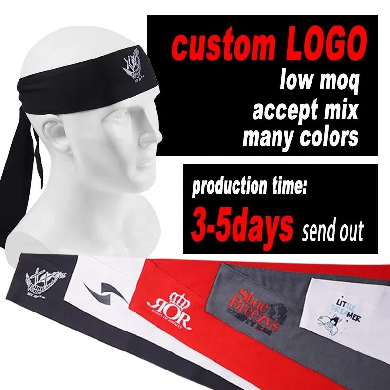 wholesale long custom logo elastic high quality tie back tennis headband