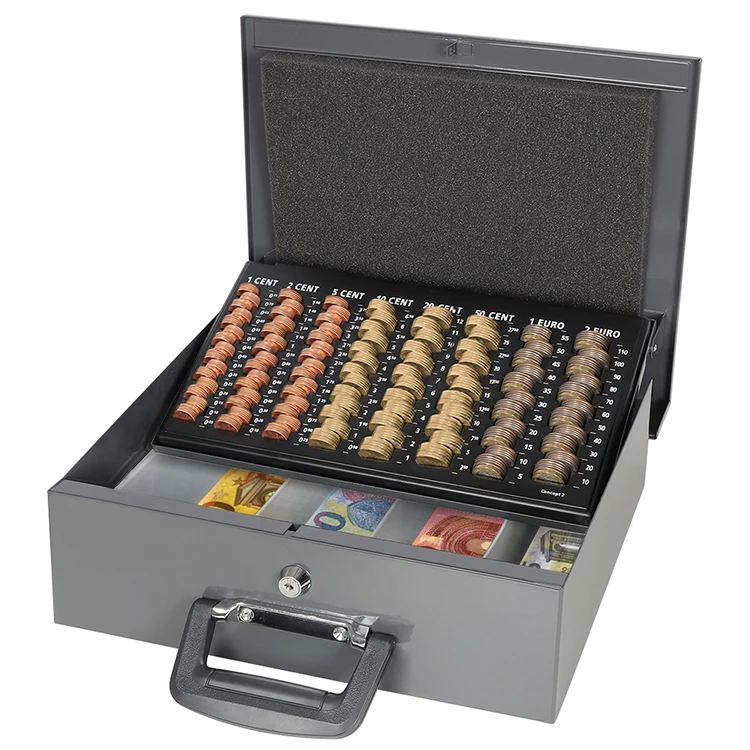 Лидер продаж прочный портативный металлический безопасный поднос для денег и Европейский монет коробка наличных