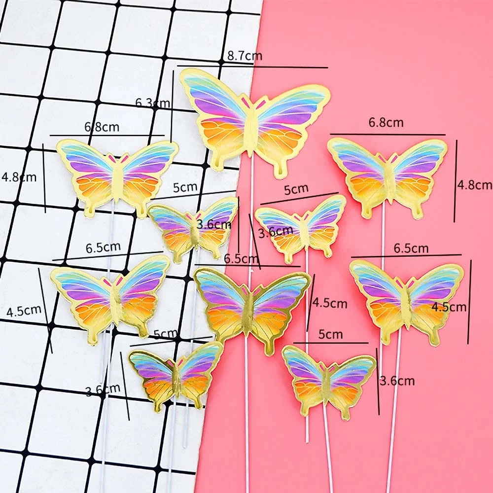 10 Pcs/Pack 3D Bronzing Butterfly Paper Cake Topper Toppers Decor for Wedding Birthday Holiday Party Cupcake Decoration Supplies