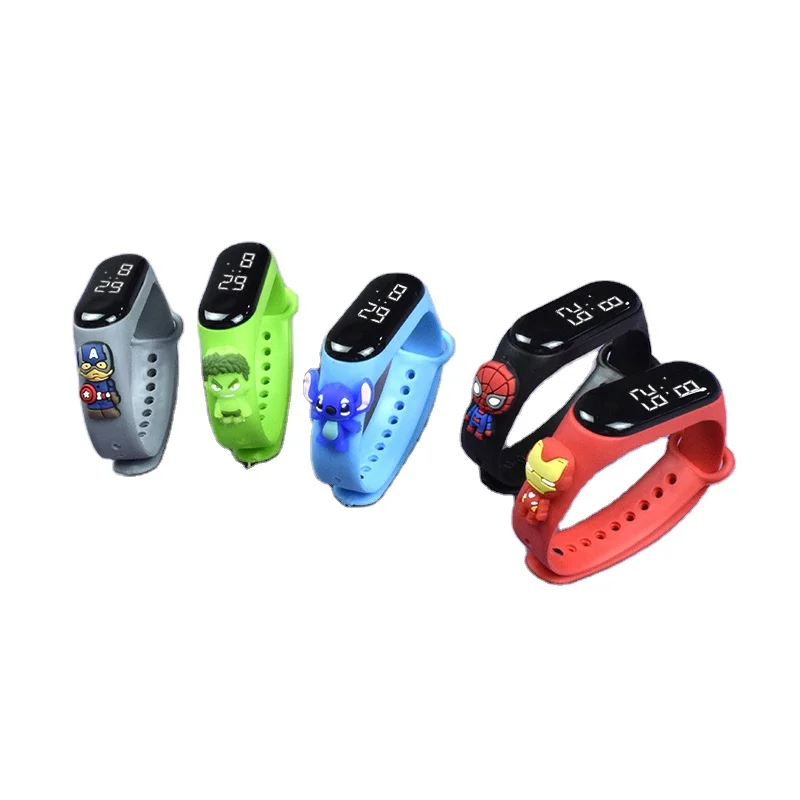 Ученики начальной средней школы, Мультяшные часы, Детские кукольные часы, светящийся Сенсорный Водонепроницаемый светодиодный электронный браслет с суперменом