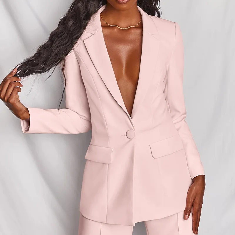 
Fashion Women Office Coats Blazer Yellow/Pink Elegant Ladies Celebrity Evening Runway Party Pants Suits 