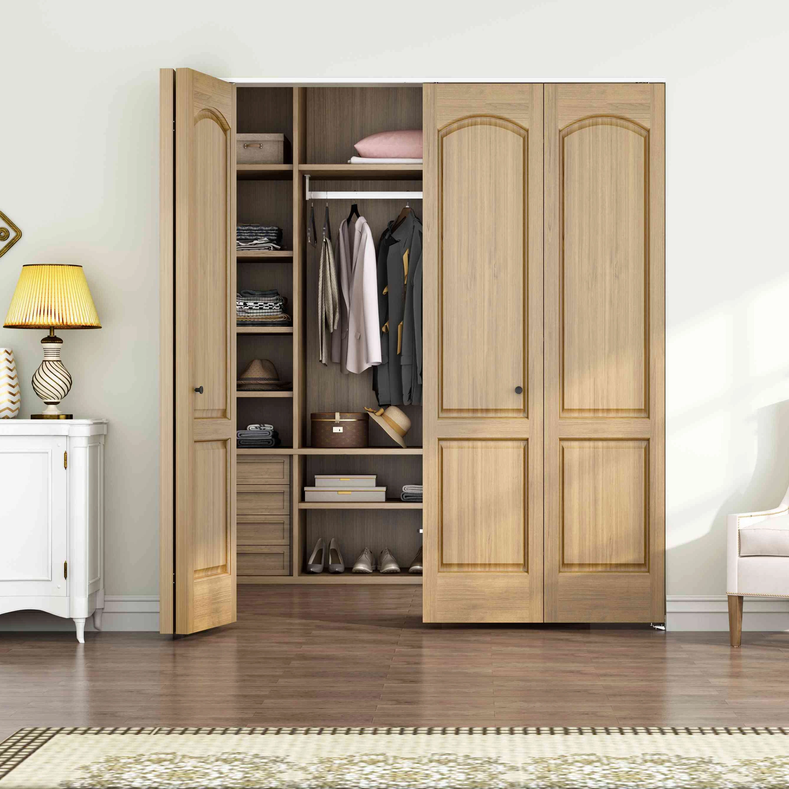 Wardrobe bi-folding sliding door system for closet 2 or 4 panel door bifold