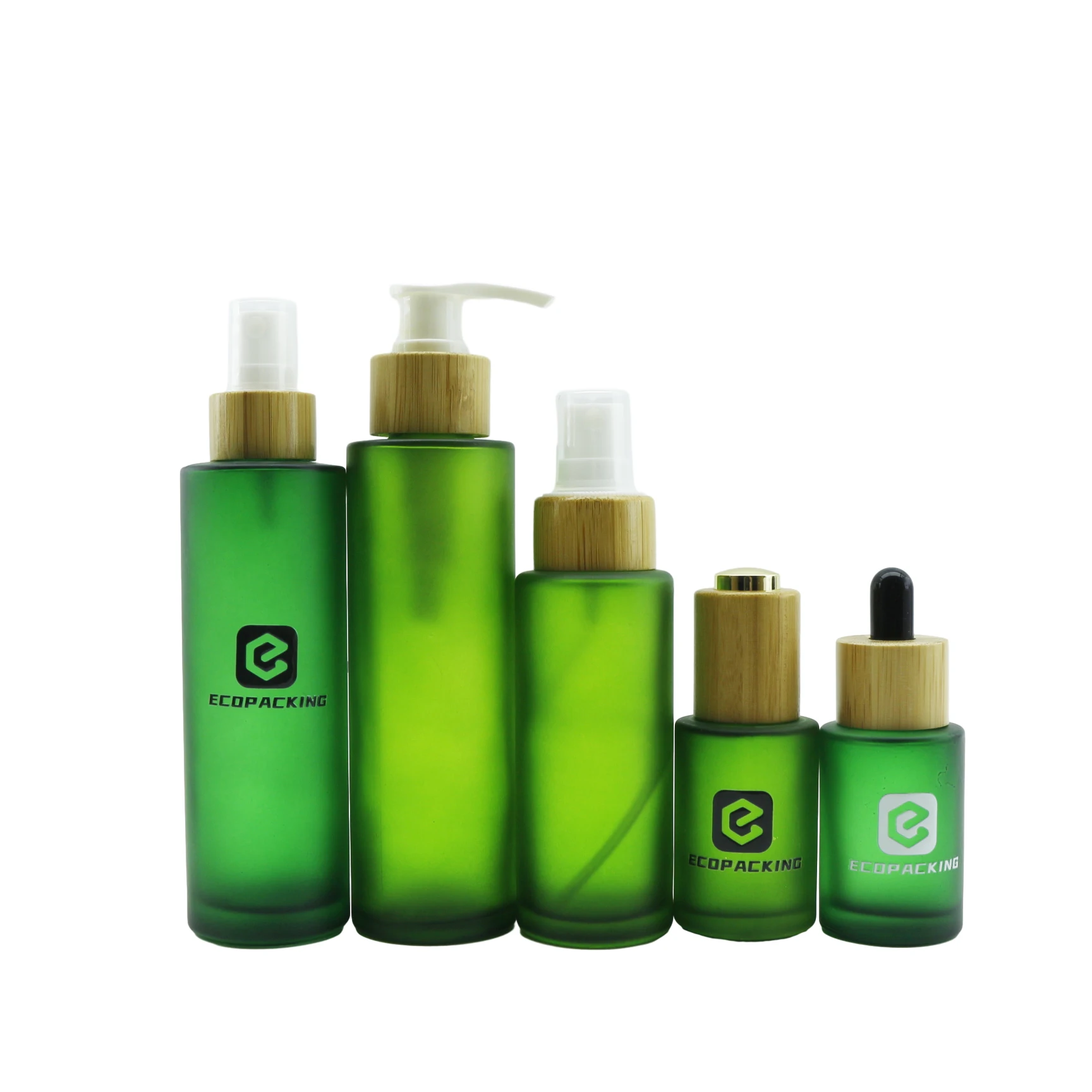 Frosted Green 30ml 50ml 60ml 100ml 150ml Cosmetic Packaging Face Body Serum Foundation Glass Lotion Pump Bottle