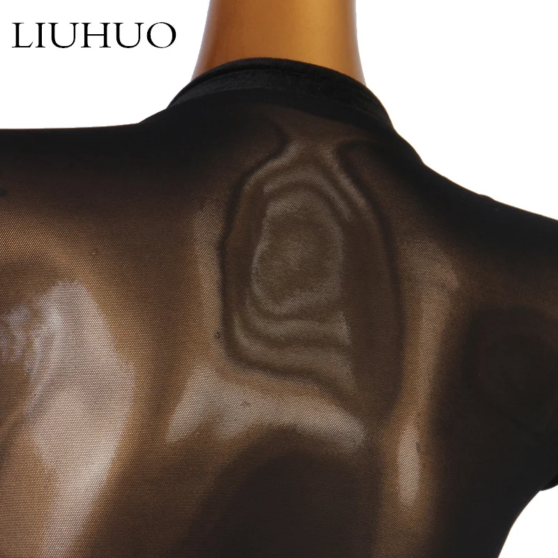 LUHUO Superior Fashion Sleeveless Latin Dance Skating Dress Rumba Skirt One Piece Stage Costume Black