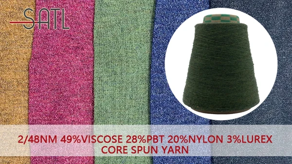 
New Design 2/48nm 49%Viscose 28%PBT 20%Nylon 3%Lurex Core Spun Blended Yarn 