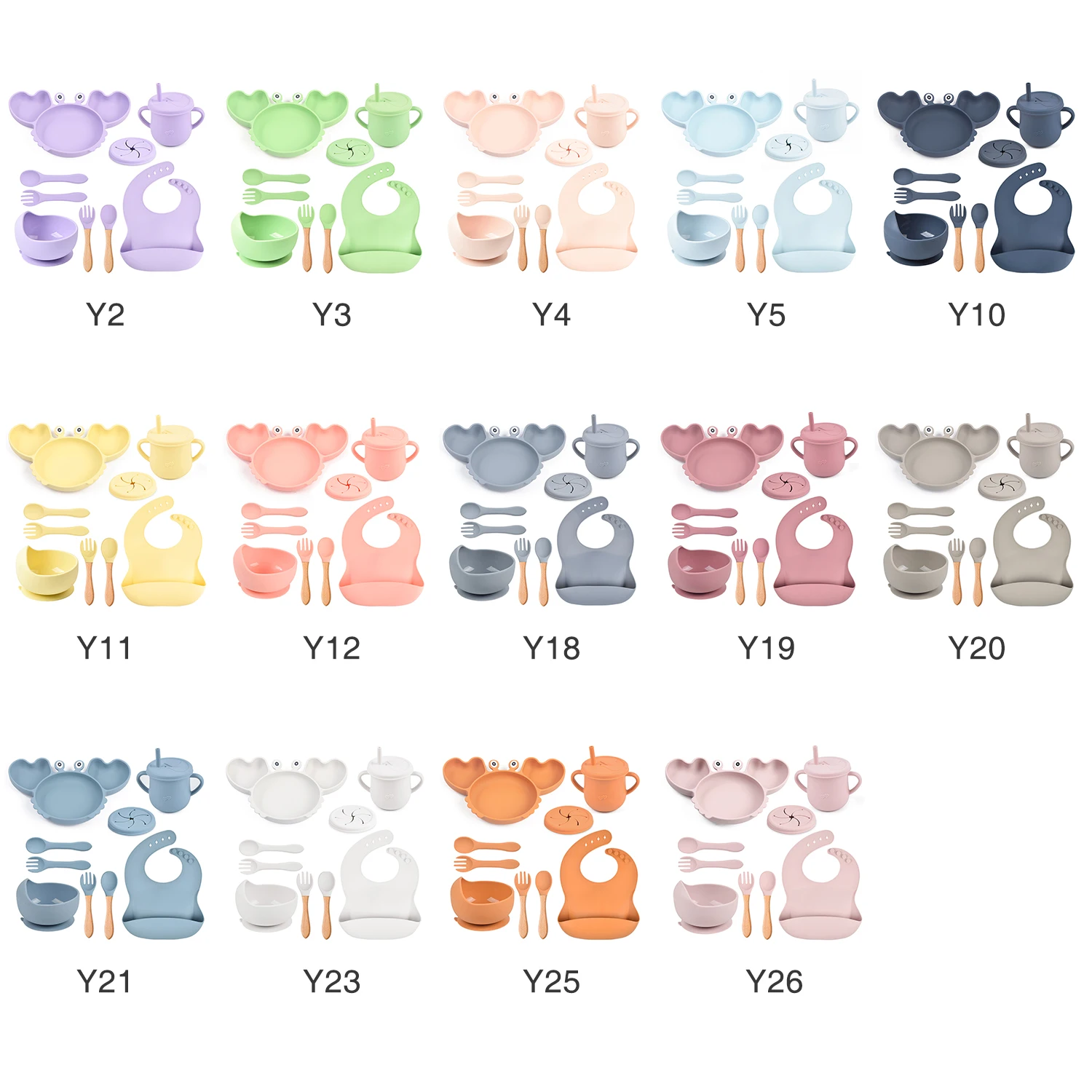 Newsun 9 Pieces Crab Shape Silicone Baby Bowl Suction Feeding Dish Cup Sippi Dinnerware Sets Bpa Free