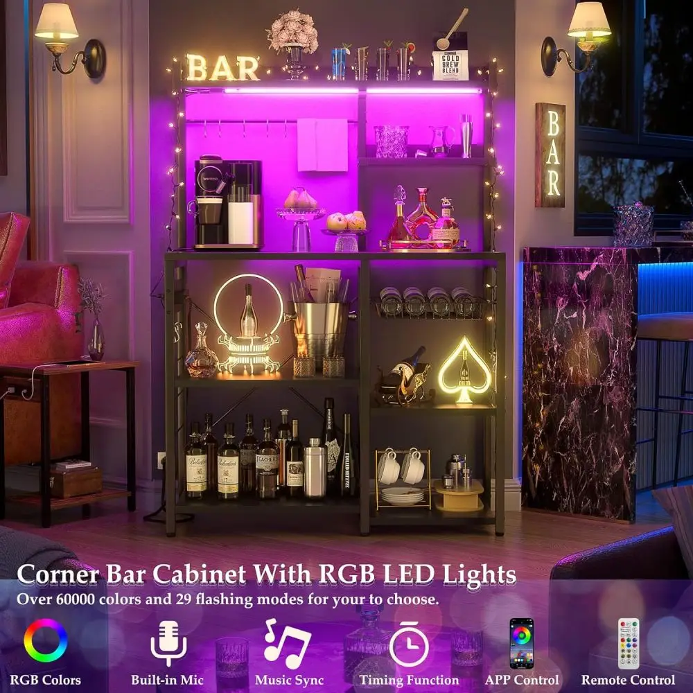 Wood LED Kitchen Island Table Utility Bar Cart Trolley Home Furniture Manufacturer Light Racks Shelves for Kitchen with Charging