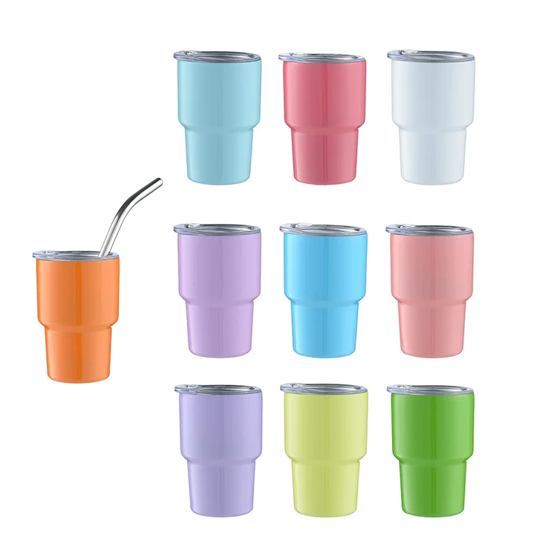 Wholesale 3oz Mini Sublimation Stainless Steel Miniature Shot Tumbler Cups Glasses Drinking Insulated Tumbler with Lid and Straw