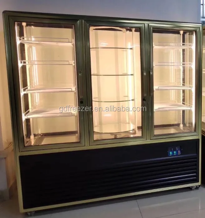 Large capacity commercial 3 doors Bakery vertical refrigerated showcase Cake Dessert upright Rotating display fridge