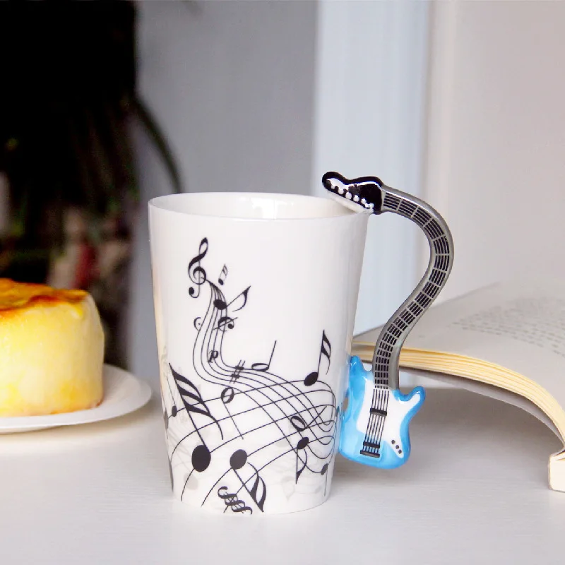 Sublimation 240ml 400ml Country Style Ceramic Music Cup Handgrip Guitar Coffee Mug for Giveaways for Music Festival Fans