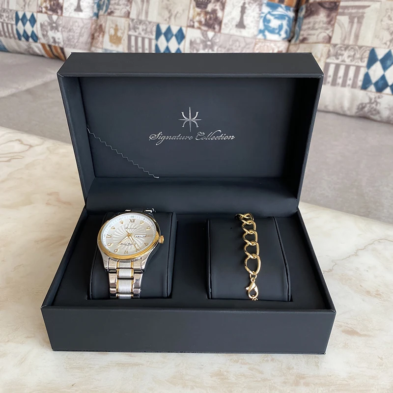 New Design Cheapest Price PU leather Paper Black Watch Foursquare Bracelet Cardboard Jewelry Box