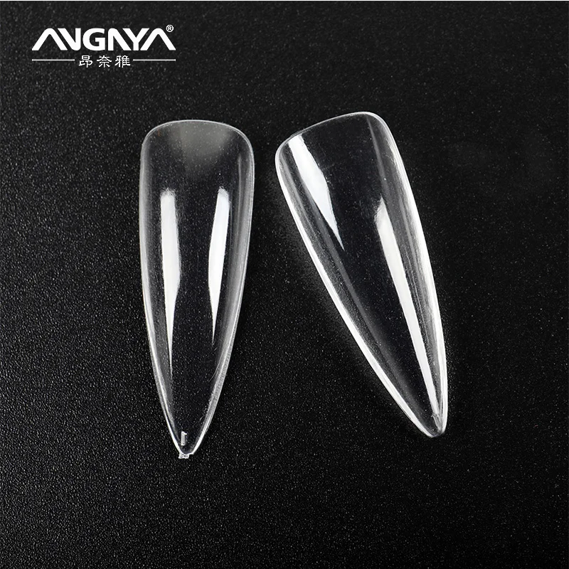 Angnya 500Pcs Full Cover Gel Long Clear Acrylic Almond Nail Tips With Empty Nail Tip Boxes