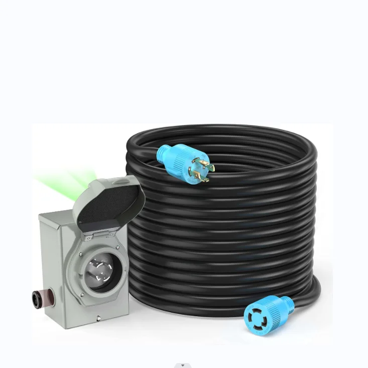 CircleCord 4 Prong 100 Feet 30 Amp Generator Extension Cord with Inlet Box, Heavy Duty NEMA L14-30P/L14-30R