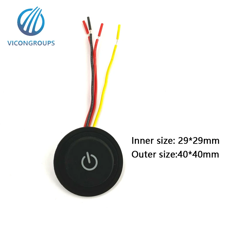 Illuminated push button switch with cable Illuminated symbol customized with cable