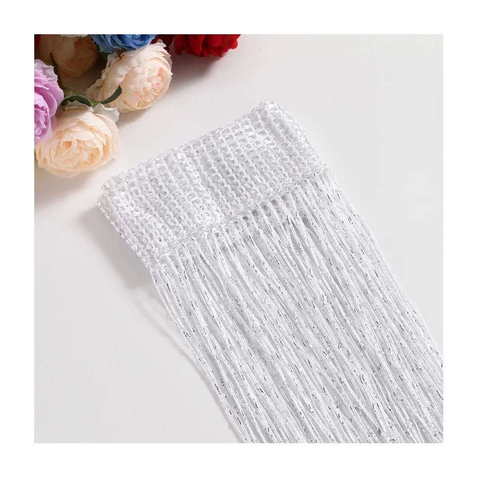 Wedding hall ceiling decoration polyester silver string hanging curtains and drapes