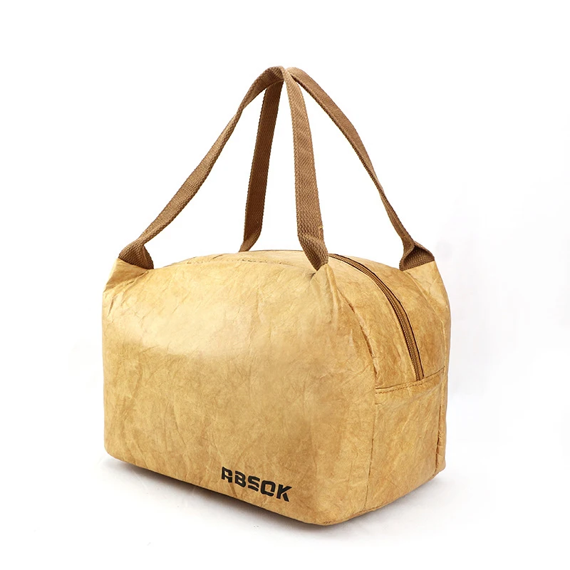 Custom Print Leakproof Waterproof Washable Kraft Paper Thermo Bags Insulated Dupont Tyvek Brown Paper Lunch Bag with logo