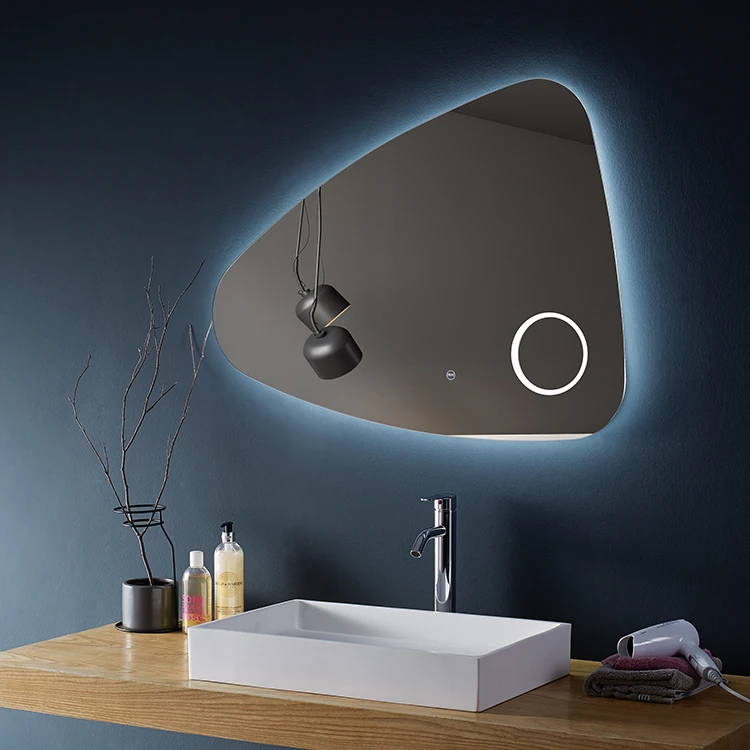 New style Irregular simple design silver decor wall makeup mirror illuminated LED backlit Silver bath Mirror
