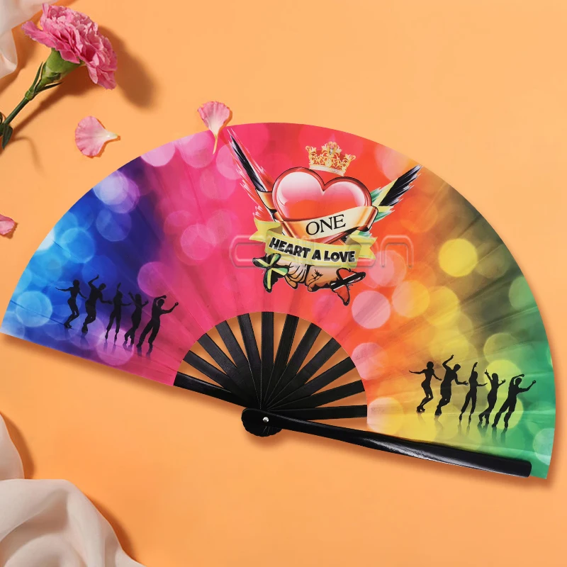 Holographic Large Reflective Hand Fan High Premium Bamboo Clack Rave Fan for Party Use