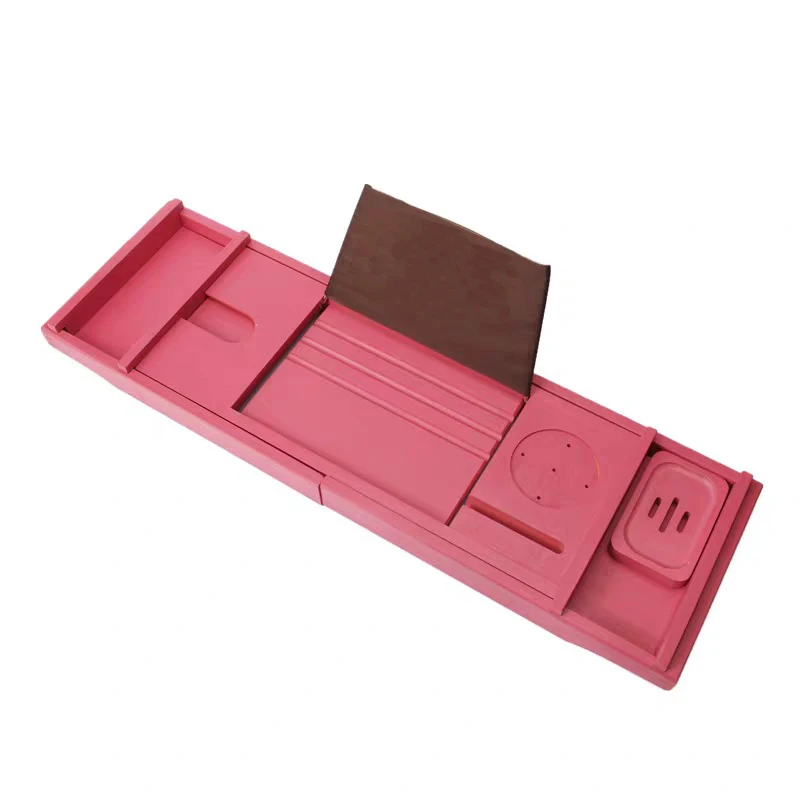 Luxury Extendable Bathtub Caddy Tray with Book and Wine Holder, Bamboo Wood Bathroom Organizer Bed Tray Free Soap Gray