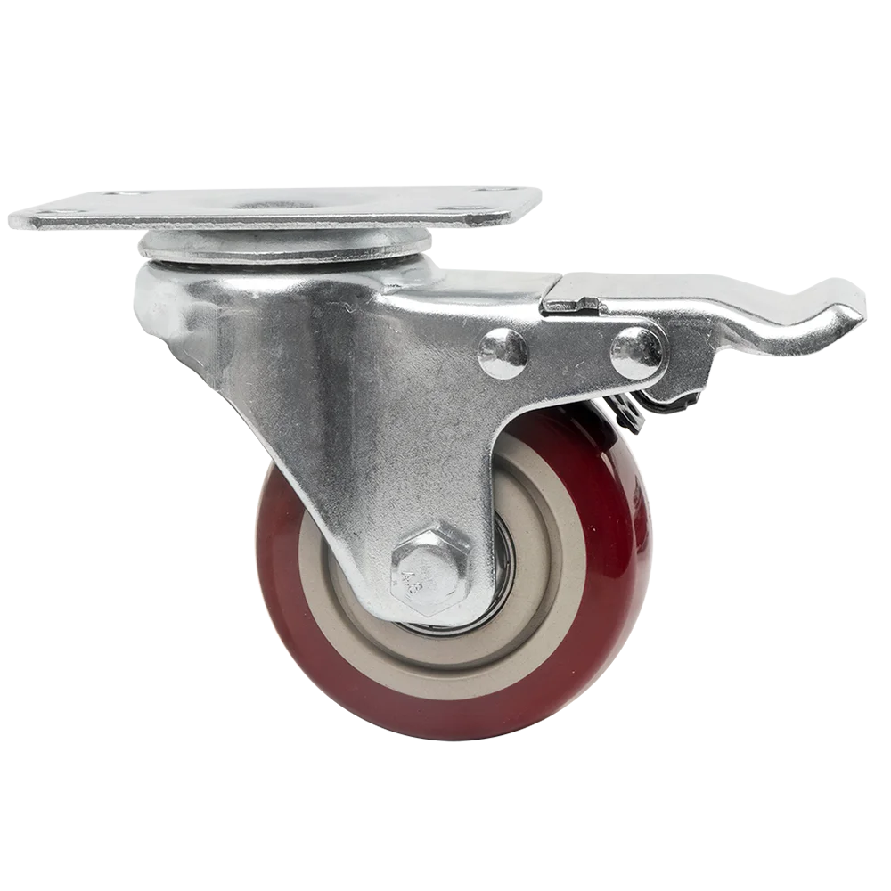 Universal 3 / 4 / 5 Inch Red Omni Medium Duty Wheels with Brake for Trolley Shelf