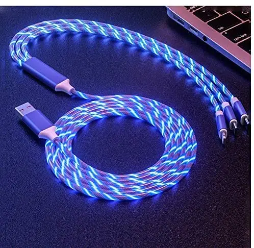 
New Trending 2.4A 3 in 1 Android Charger Cable LED Flowing Lightning Micro USB Cabel Fast USB Charging Data Cables 