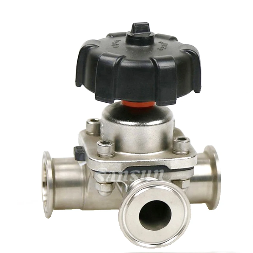 Stainless Steel Tri Clamp Manual 3 Way T Type Diaphragm Valve