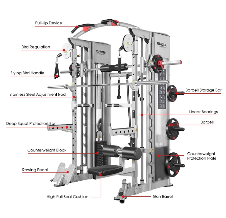 Commercial Workout Power Cage Rack Multi-Functional Gym Smith Machine