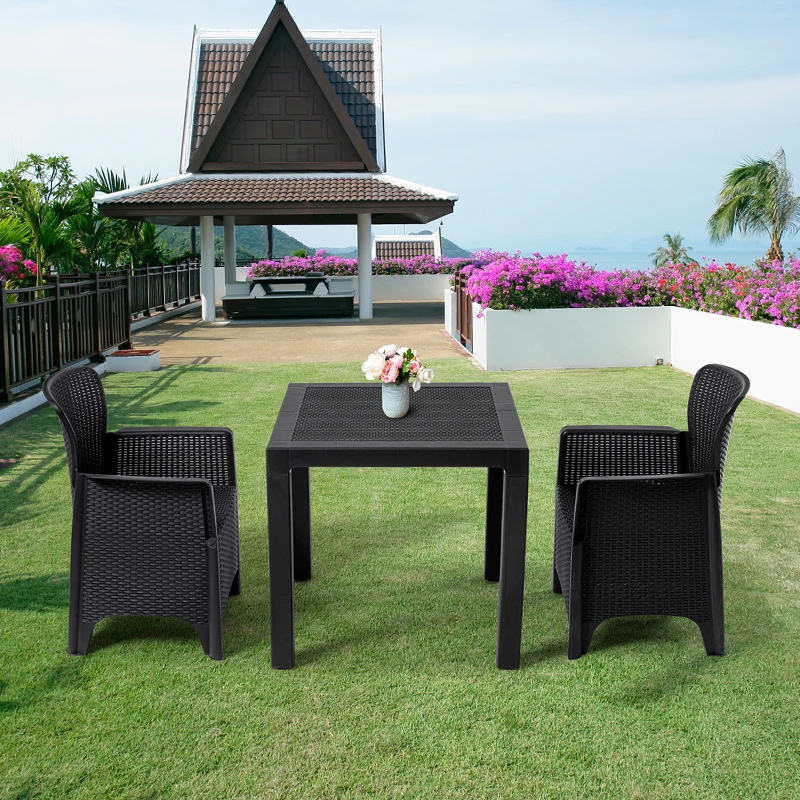 Outdoor furniture garden restaurant plastic rattan wicker chair foldable sofa chair with table