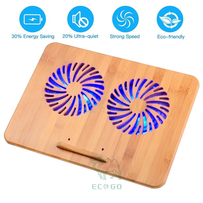 Bamboo Laptop Desk with Self Cooling System, Height Adjustable Laptop Table with Cooling Fans and USB Ports Laptop Ventilation