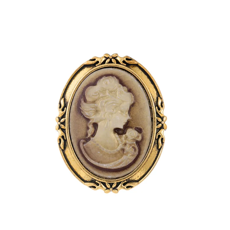 Europe and America Vintage Court Style Oval Cameo Beauty Head Brooches Pins Clothing Accessories