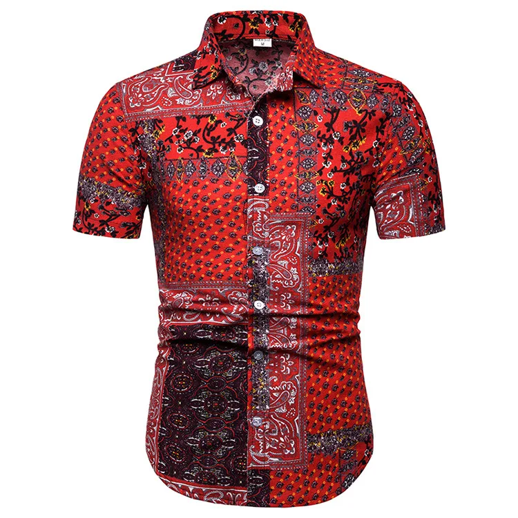 Рубашка Dashiki мужская с принтом, Повседневная летняя сорочка с коротким рукавом и воротником-стойкой, большие размеры M-5XL