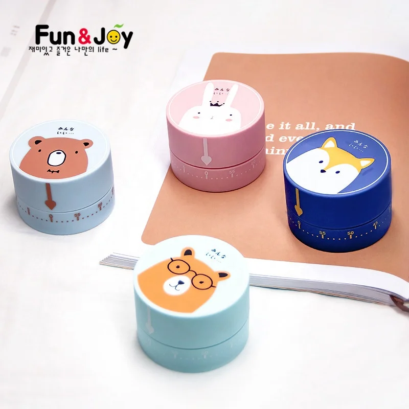 Customized time management kitchen alarm clock mechanical countdown 60 minutes animal cute cylindrical student timer