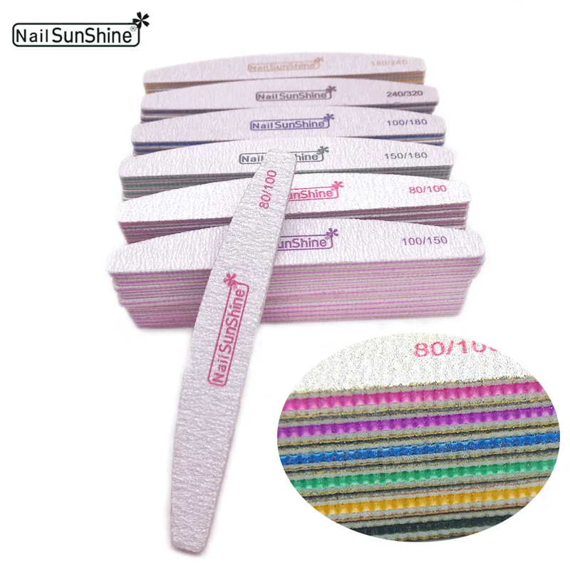 50pcs Nail File Nail Sunshine Strong Sandpaper Washable 80/100/150/180/240/320 Buffer Block For Manicure Emery Board Boat Files