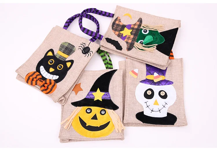 
2020 Hot Selling Halloween Burlap Trick Or Treat Candy Tote Bags Kids Gift Party Favors 