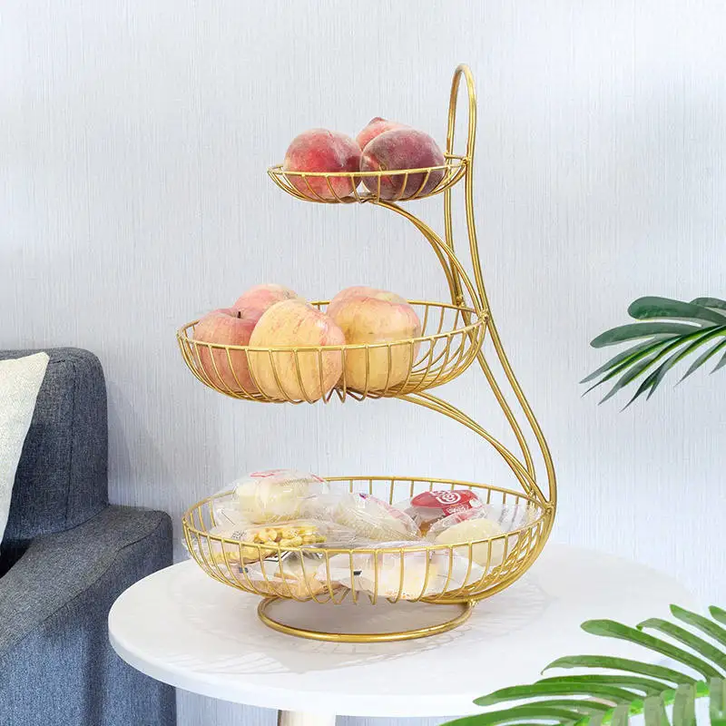 Best Choice Two-Tier Wood Hanging Fruit Basket Spiral-Cut Fruit Basket Storage Baskets