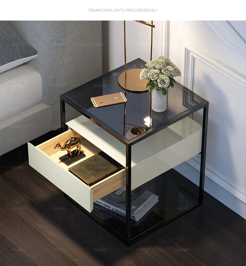 Modern new smart square wood movable lifting multifunctional smart bedside table with drawer