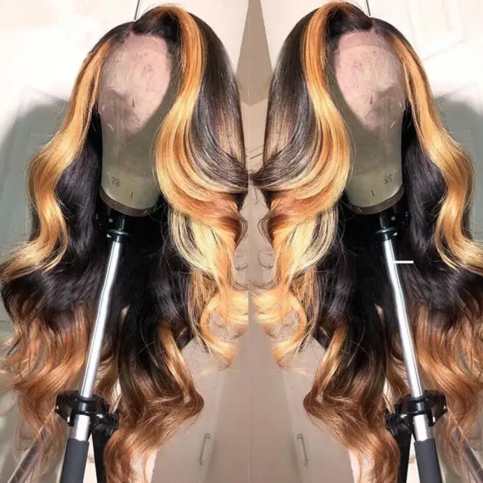 Cheap Wholesale Brazilian 100% Human Hair HD Transparent full lace 360 4x4 Lace front glueless Ombre Brown Wigs For Black Women