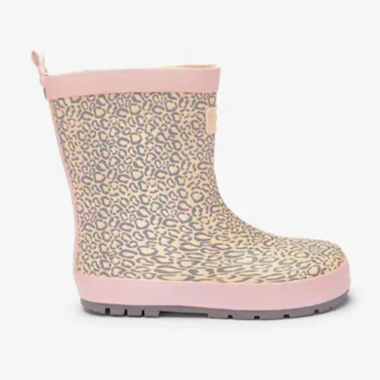OEM Low moq leopard custom printed short matte kiddies rain boots