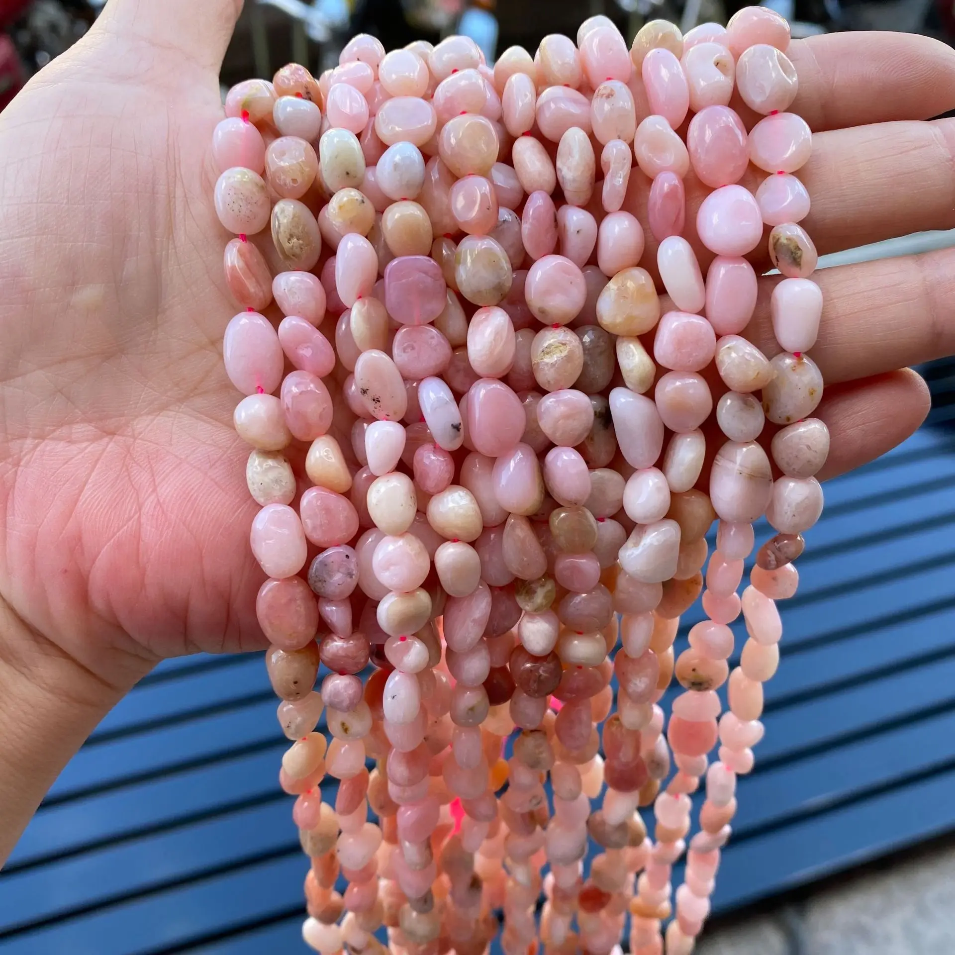 Hot Selling Beads For Jewelry Making Handmade Craft Natural Peru Pink Opal Black Dot Polished Gemstone Loose Beads 15.5